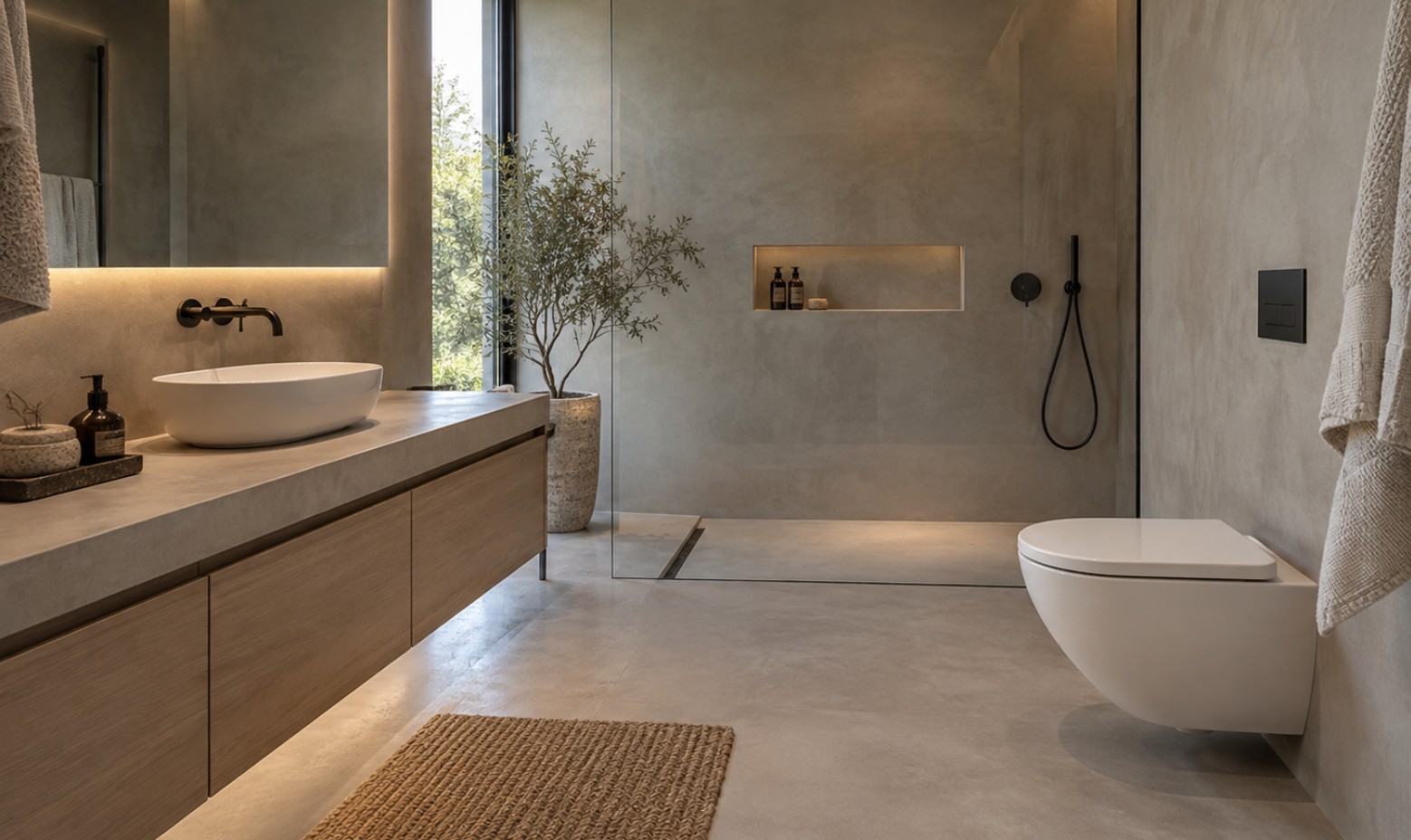 Baño revestido con microcemento