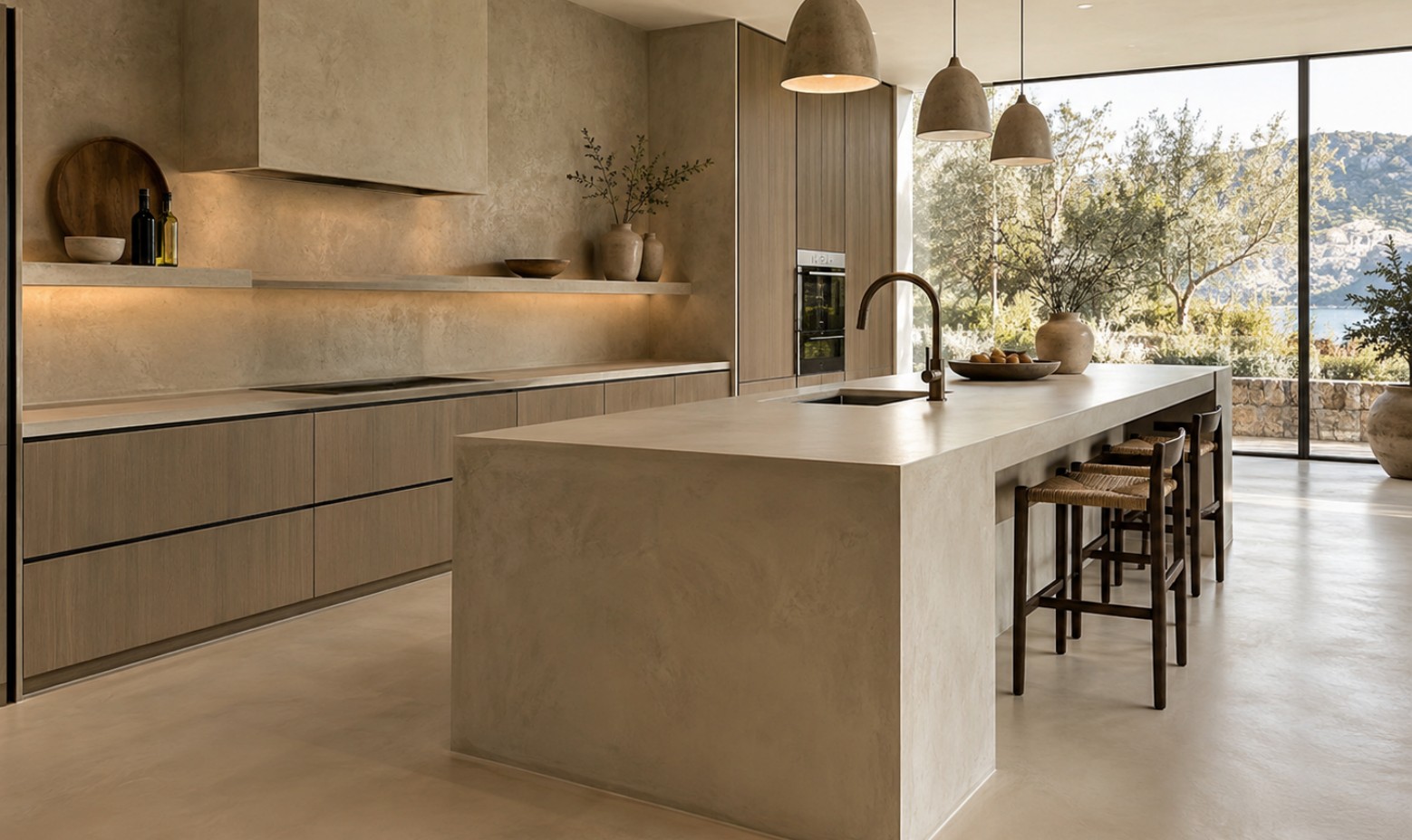 Cocina revestida con microcemento