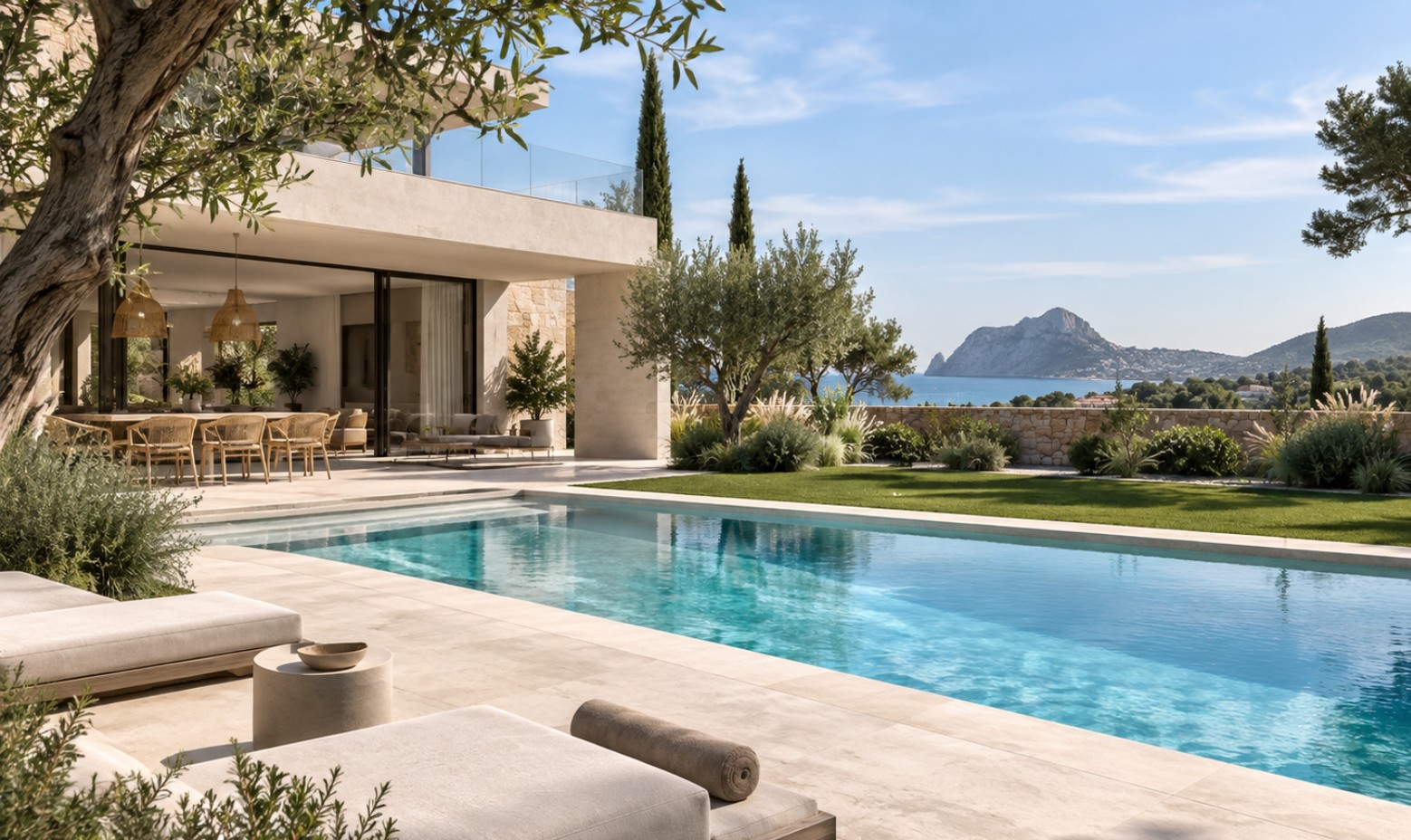 Zona de piscina revestida con microcemento